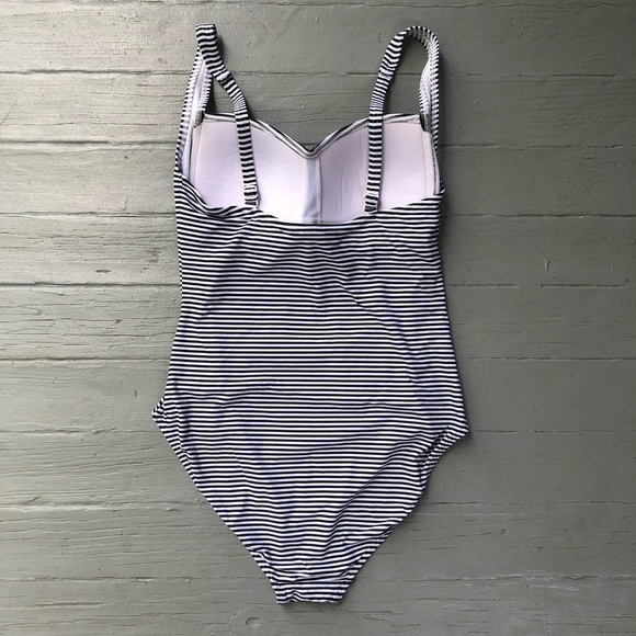One Piece Swimsuit Size 6 Striped Ruched Black White Adjustable Retro Padded - Picture 7 of 11